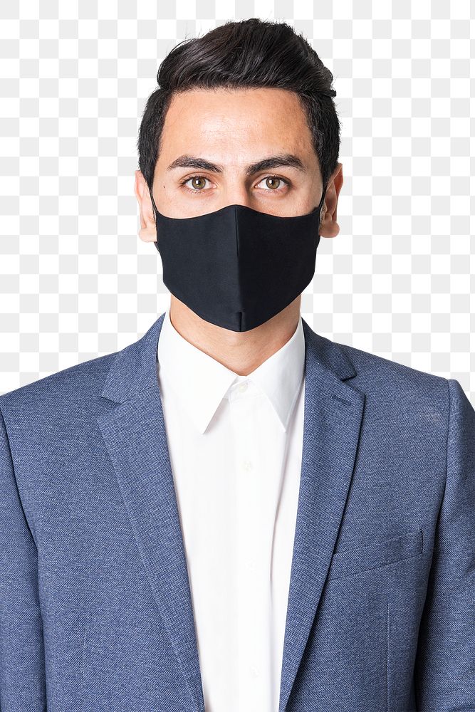 Png men&rsquo;s shirt mockup wearing blue suit and black mask