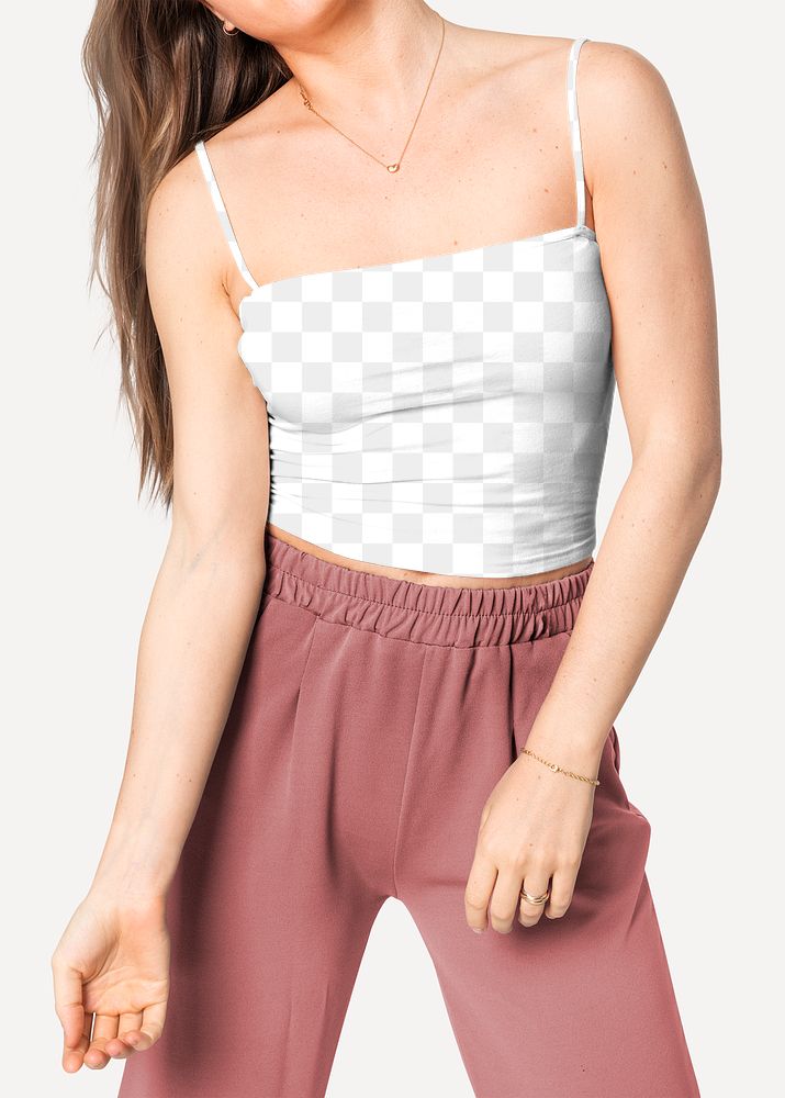 Png tank top transparent mockup and lounge pants on female model
