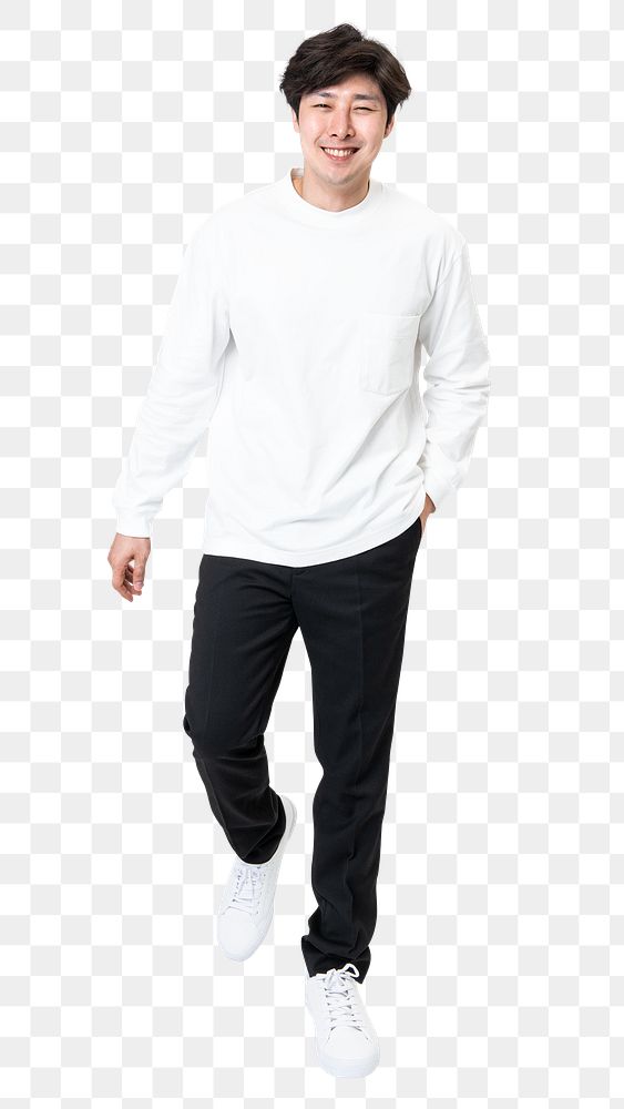 Man png in white long sleeve t-shirt pants men&rsquo;s casual wear