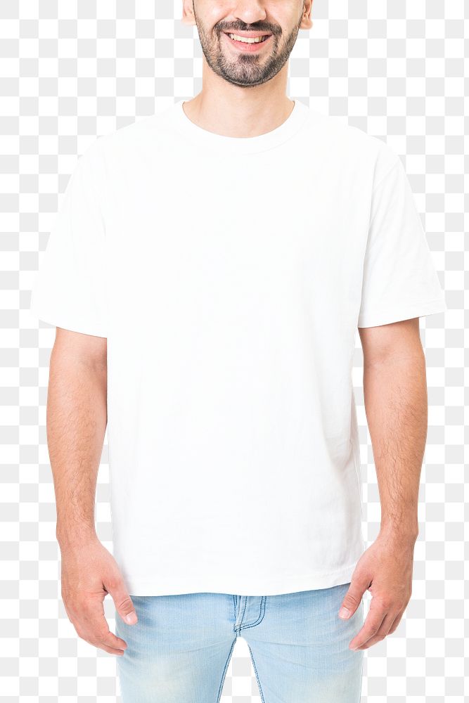 Png man mockup in white t-shirt transparent background