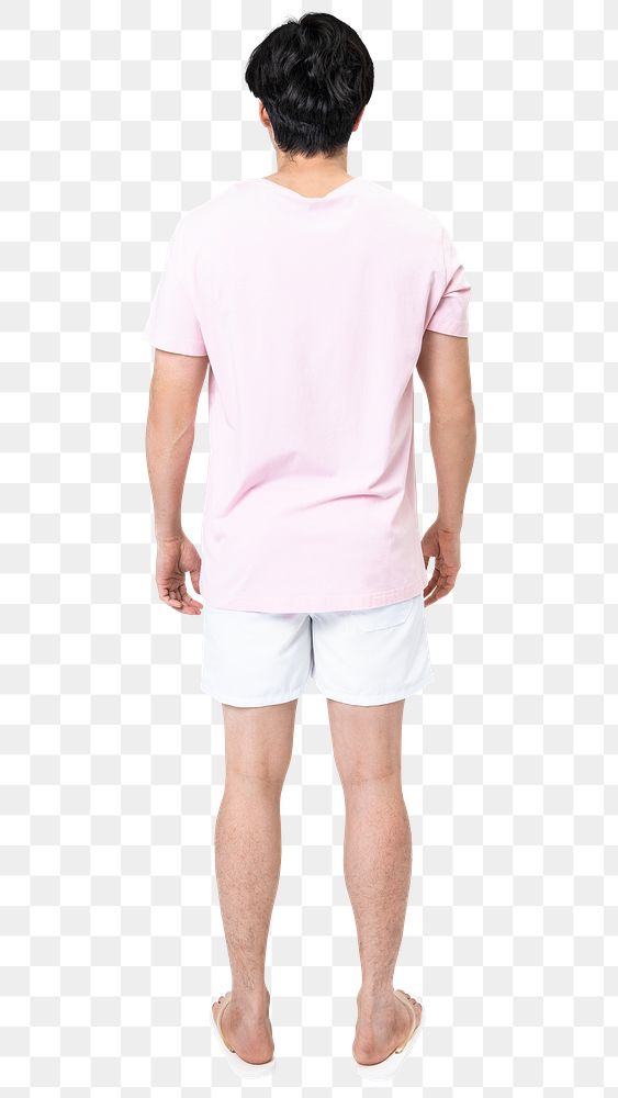 Man png mockup in pink t-shirt basic wear rear view