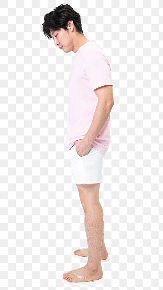 Man png mockup in pink t-shirt basic wear