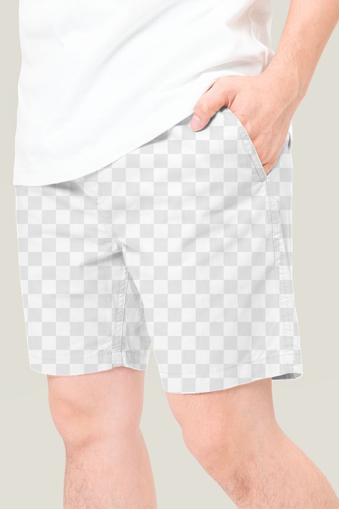 Png man mockup wearing color shorts summer fashion shoot