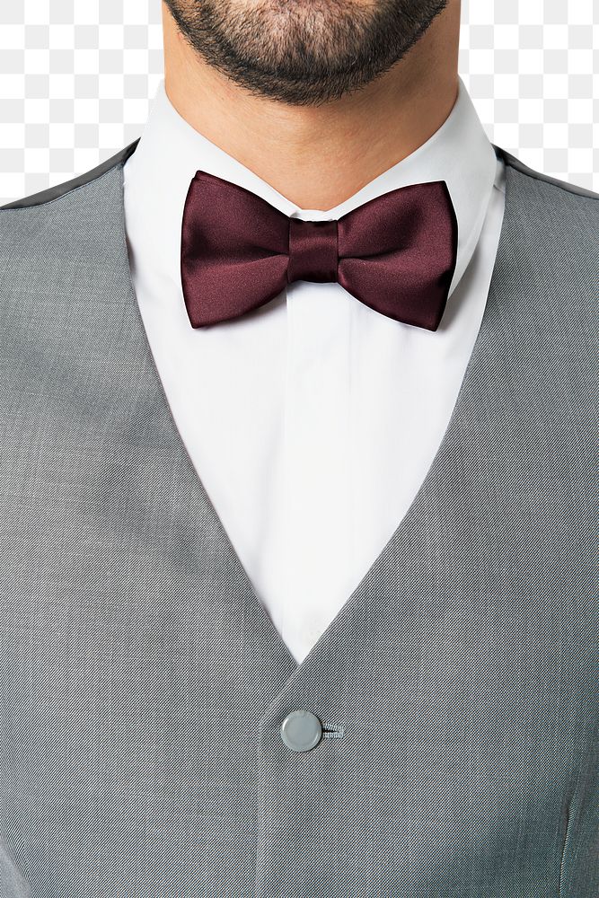 Png man mockup in suit and bow tie formal wear close up