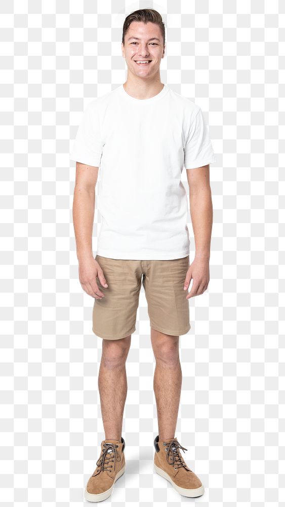 T-shirt png mockup in white men&rsquo;s basic wear full body