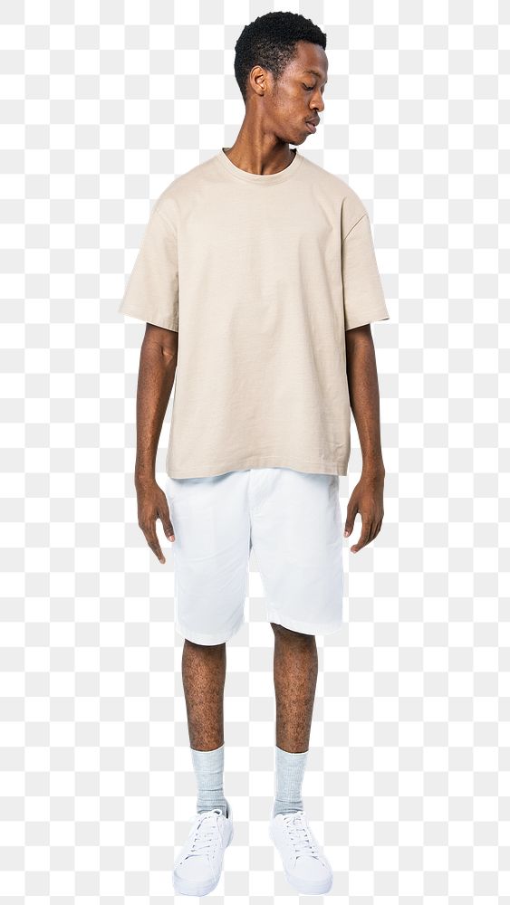 Man png mockup in beige t-shirt basic wear