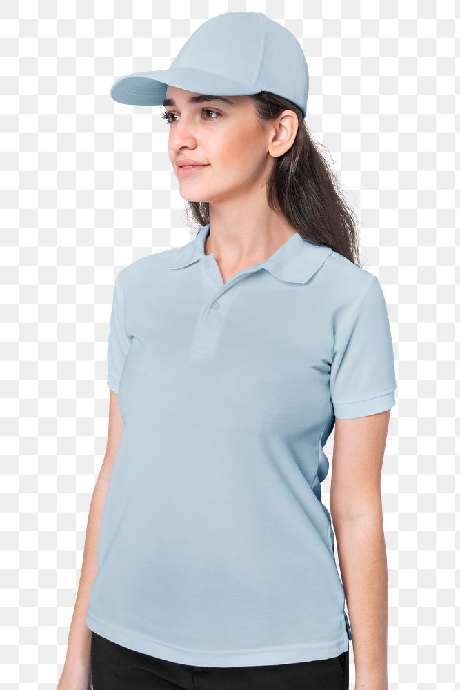 Png woman mockup blue polo shirt apparel studio photoshoot