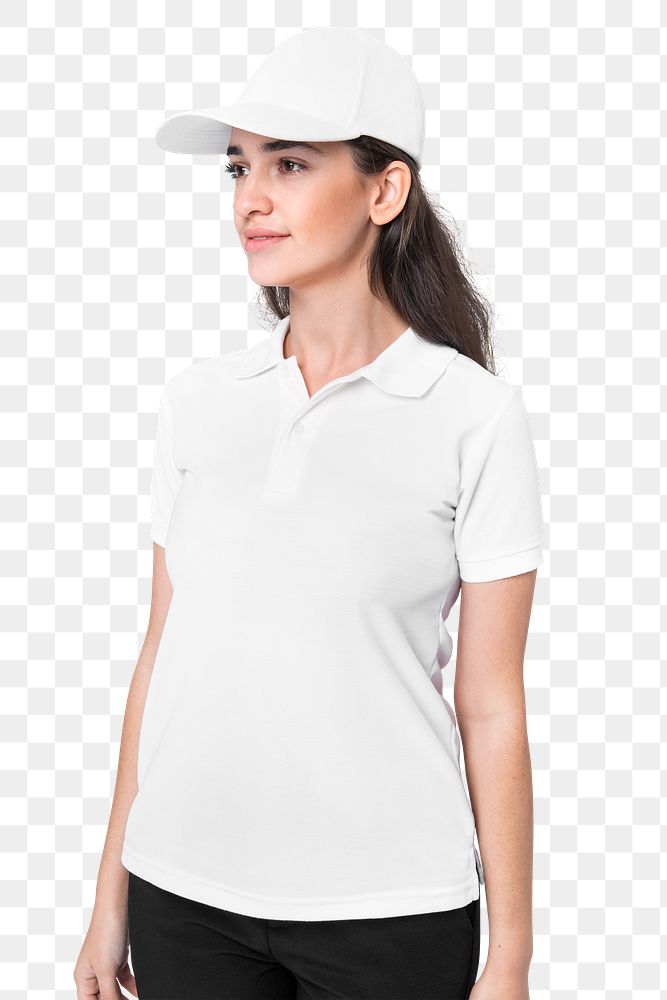 Png woman mockup white polo shirt apparel studio photoshoot