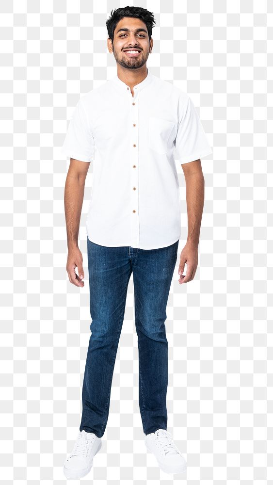 Man png mockup in white shirt casual wear