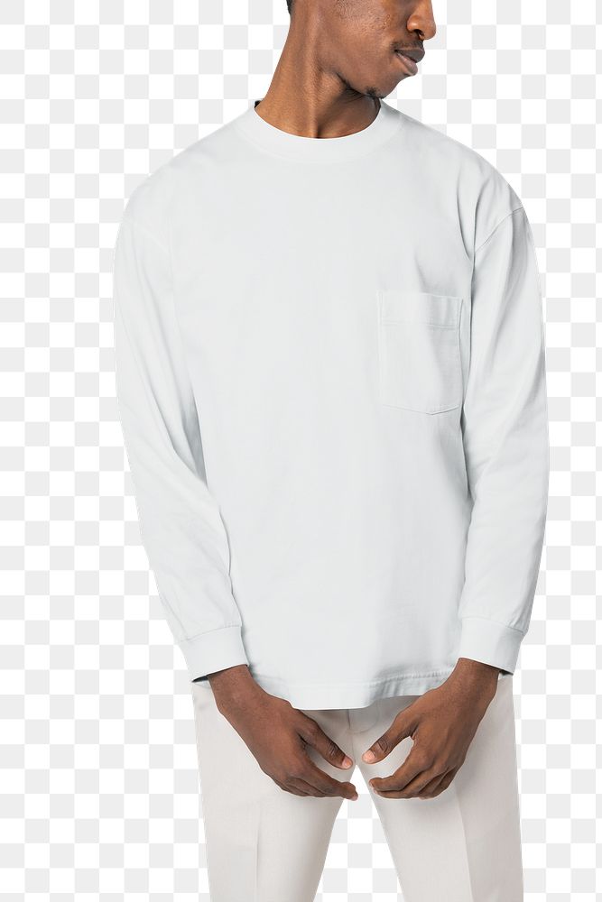 Png man mockup in white long sleeve tee with design space