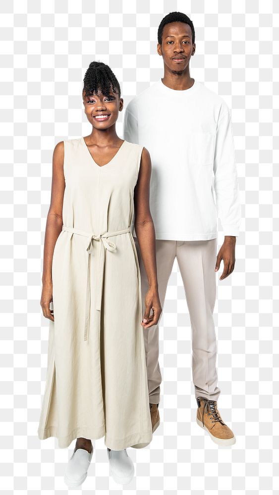 Couple png mockup in minimal dress and tee casual wear apparel