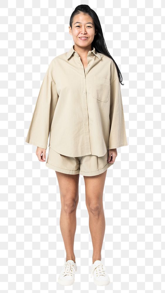 Woman png mockup in beige blouse casual wear full body