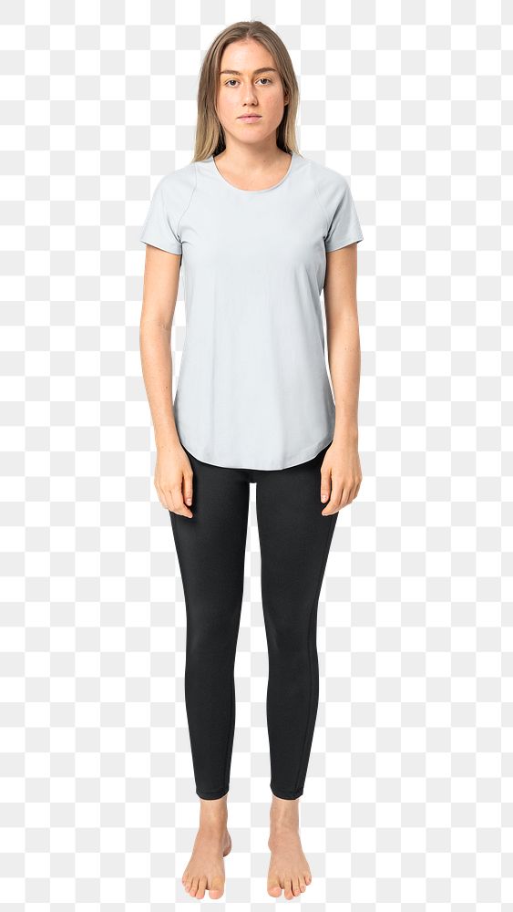 Woman png mockup in white tee and leggings activewear fashion full body