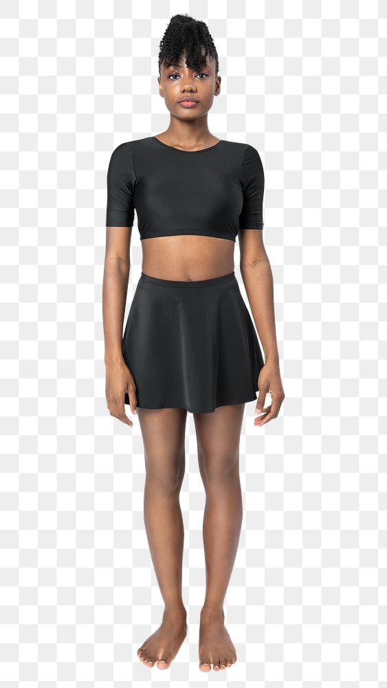 Woman png mockup in black two-pieces swimsuit summer apparel full body