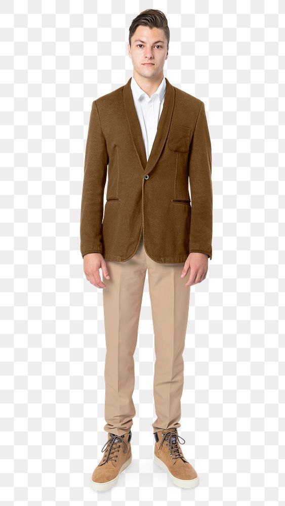 Man png mockup in brown suit formal wear fashion full body