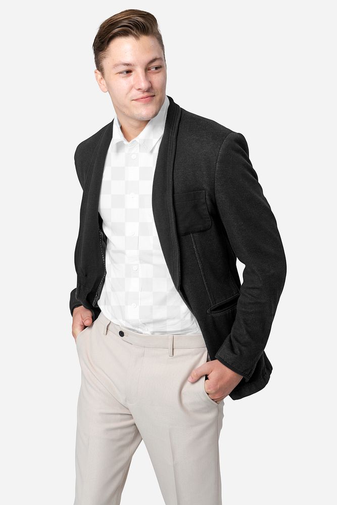 Png men&rsquo;s shirt mockup and black suit formal men&rsquo;s apparel photoshoot