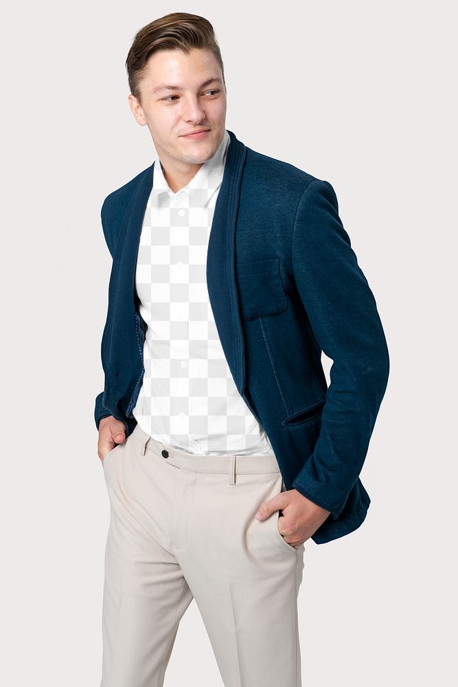 Png men&rsquo;s shirt mockup and navy suit formal men&rsquo;s apparel photoshoot