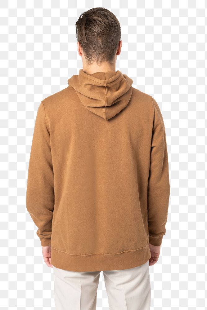 Png man wearing brown hoodie for winter apparel shoot