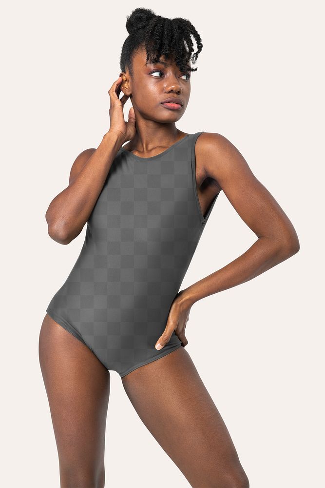 Png one-piece swimsuit mockup transparent beach fashion studio shoot