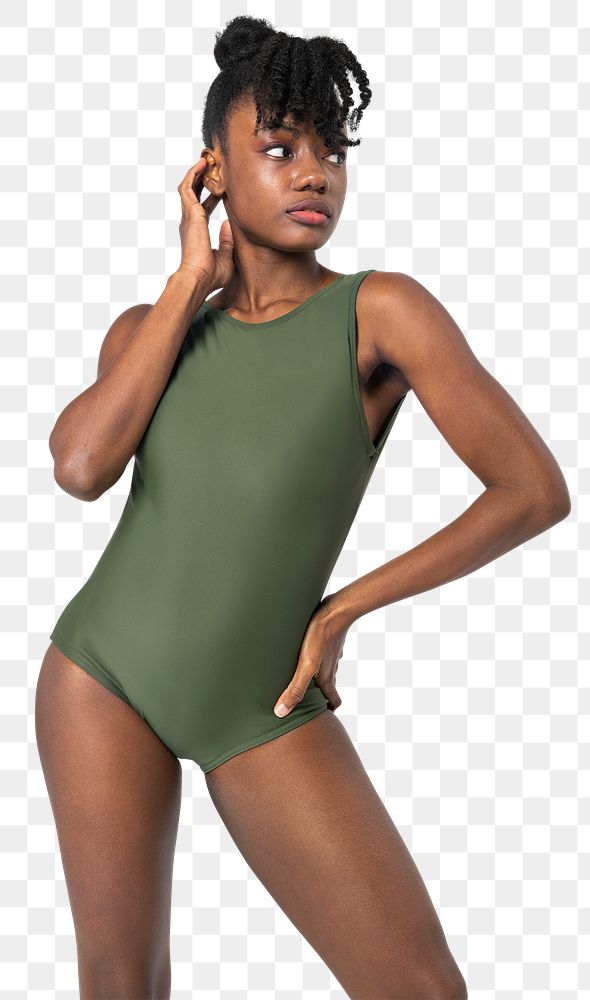 Png green one-piece swimsuit mockup beach fashion studio shoot