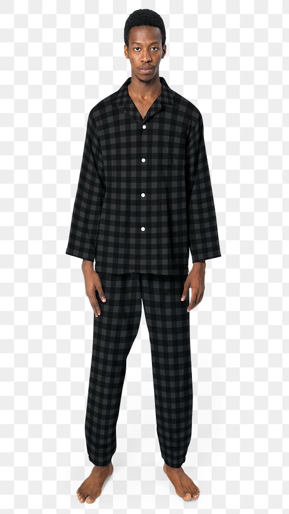 Man png mockup in gray long sleeve pajamas sleepwear apparel full body