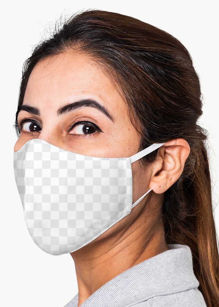 Png face mask mockup transparent on beautiful Indian woman