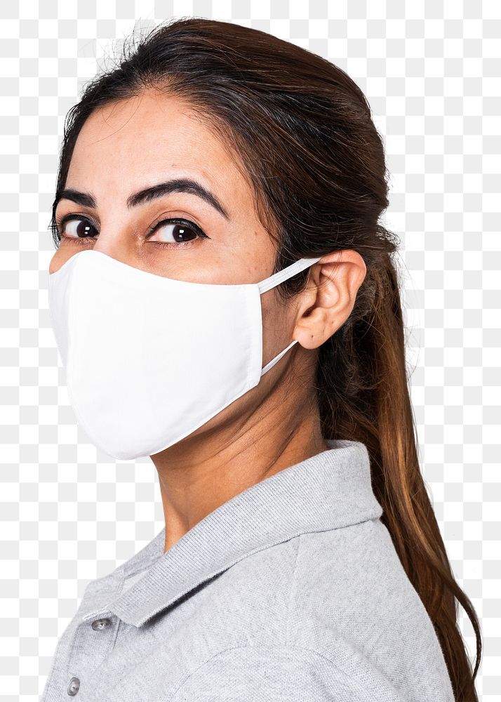 Png Indian woman mockup wearing mask on transparent background