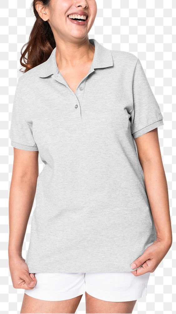 Png gray polo shirt mockup transparent women&rsquo;s apparel