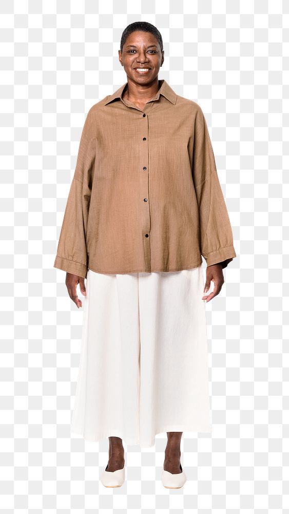 Png long-sleeve shirt mockup on African American woman