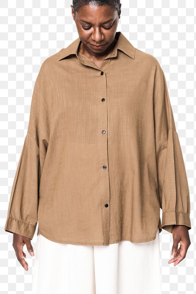 Png long-sleeve shirt mockup on African American woman