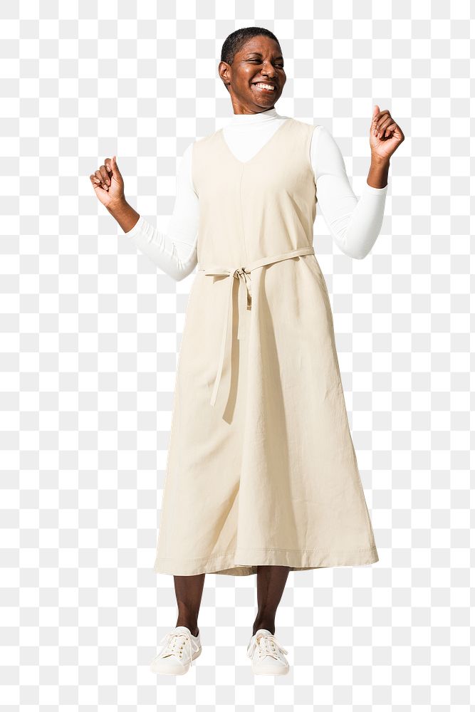 Png beige dress mockup on African American woman