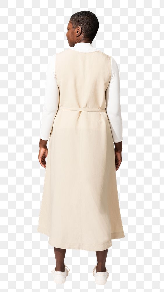Png beige dress mockup on African American woman rear view