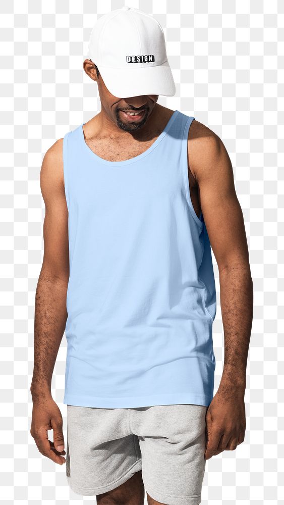 Png African American man mockup wearing casual wear with white cap