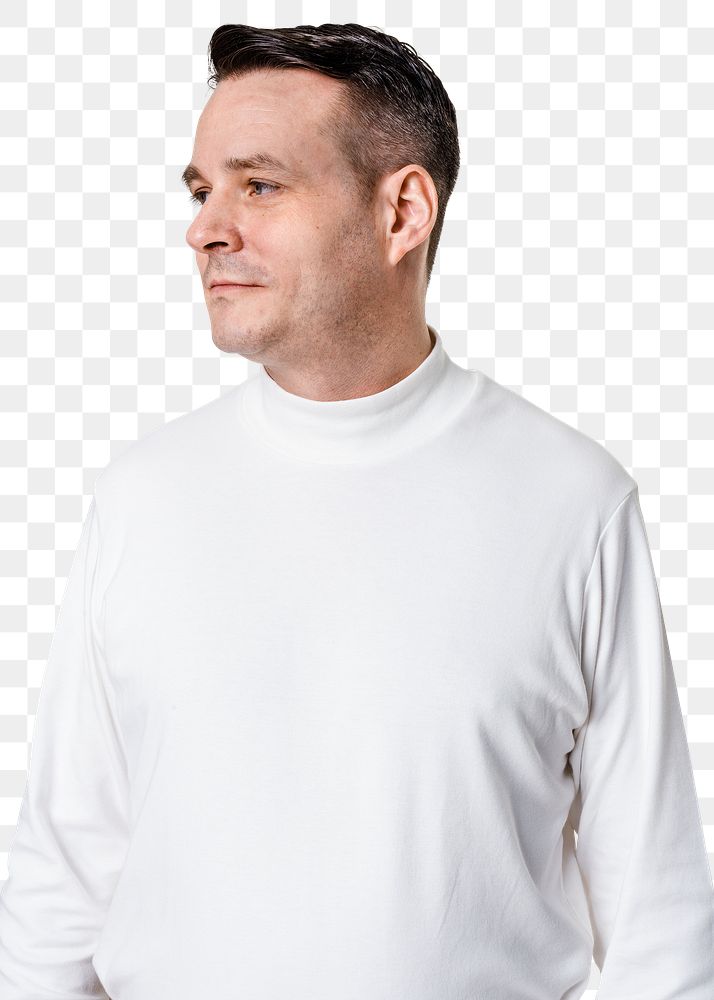 Png white turtleneck t-shirt mockup on transparent background