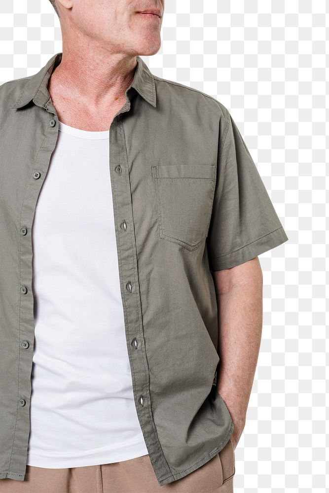 Png gray shirt mockup menswear on transparent background