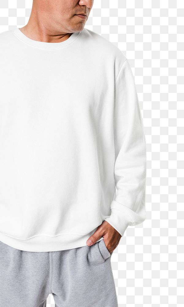 Png white sweater mockup transparent on Asian man front view