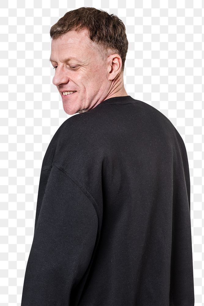 Png black sweater mockup on senior man rear view