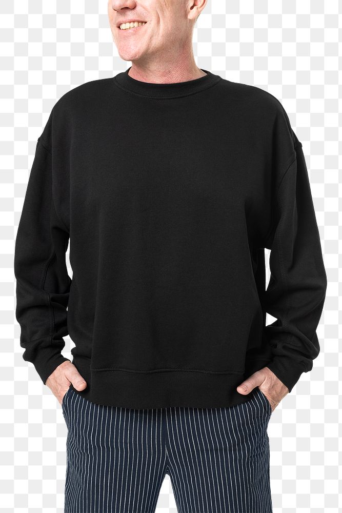 Png black sweater mockup on senior man front view