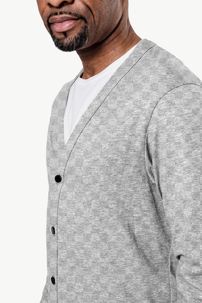 Png cardigan mockup on African American man close-up