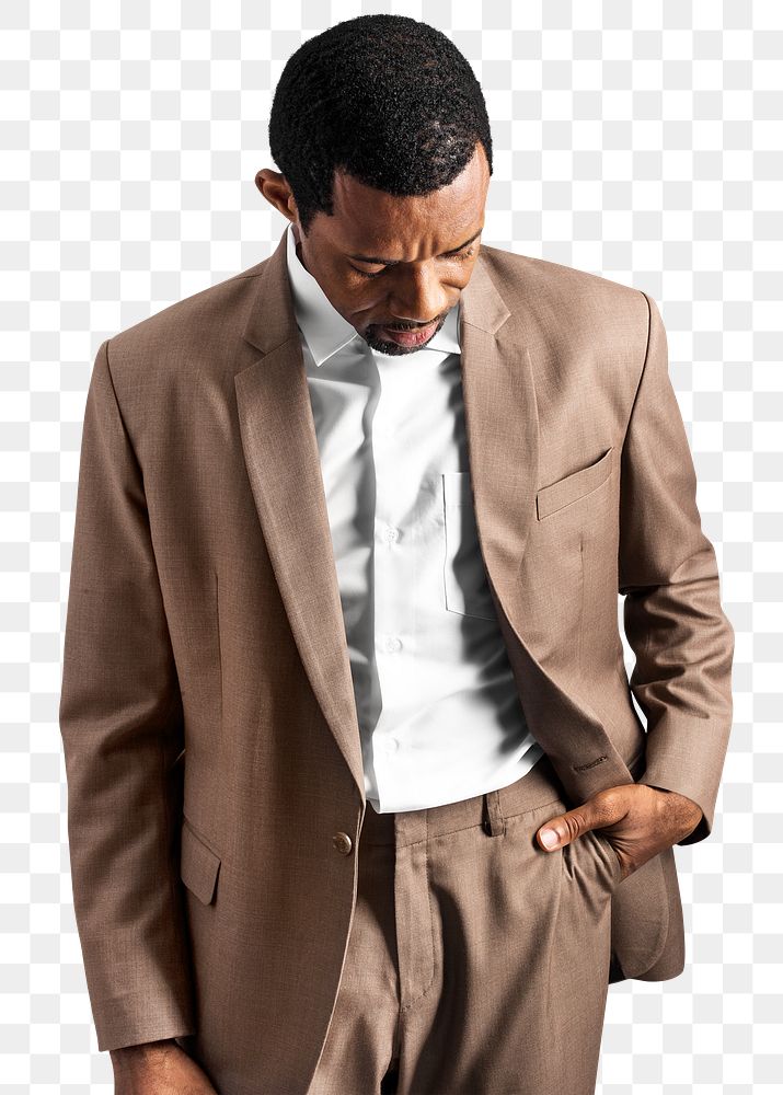 Png brown suit mockup on African American man close-up 