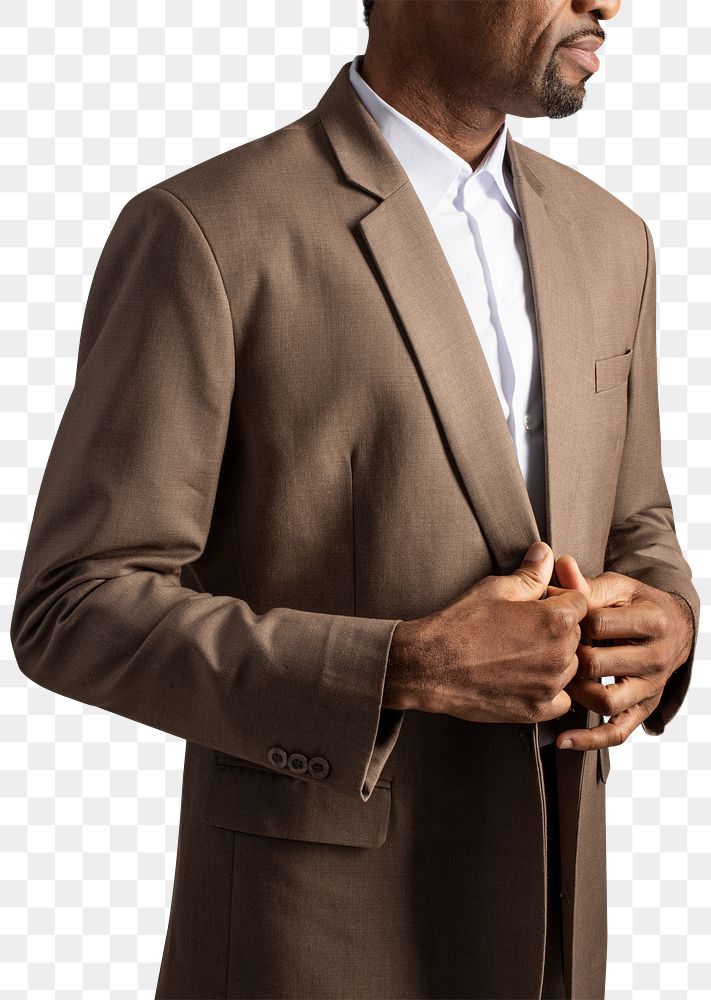 Png brown suit mockup on African American man close-up 