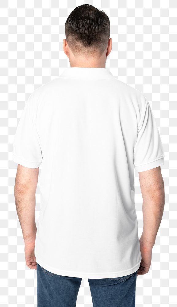 Png white polo shirt mockup transparent men&rsquo;s apparel rear view