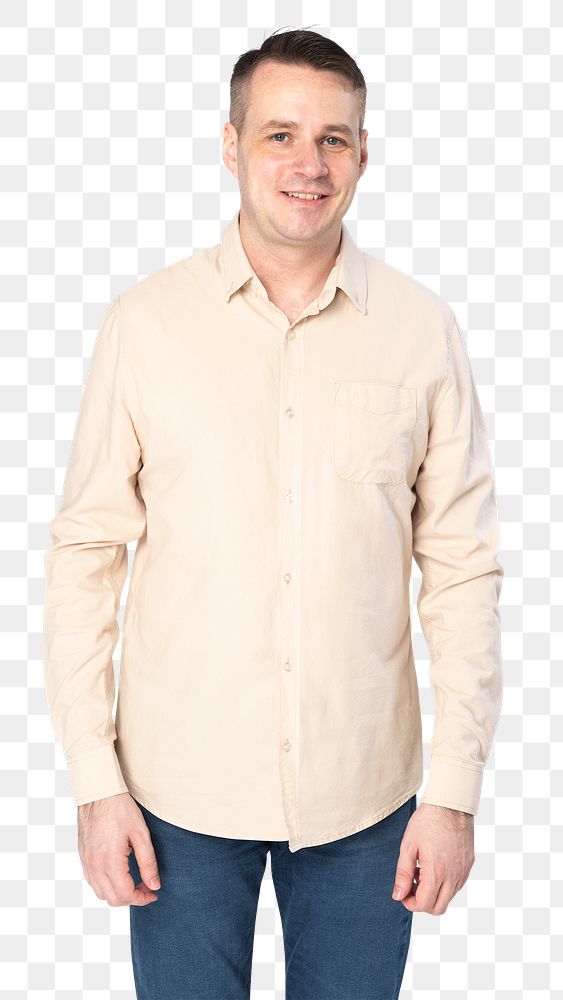 Png  beige long-sleeve shirts mockup on transparent background