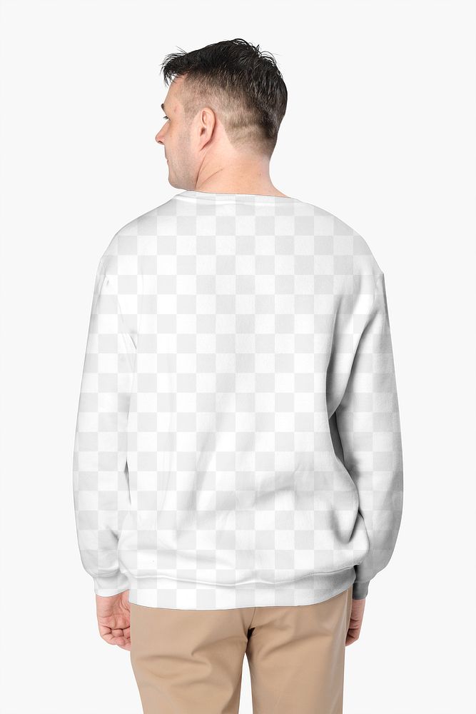 Png sweater mockup transparent on a man, rear view