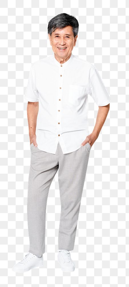White shirt png mockup men&rsquo;s apparel on senior model full body