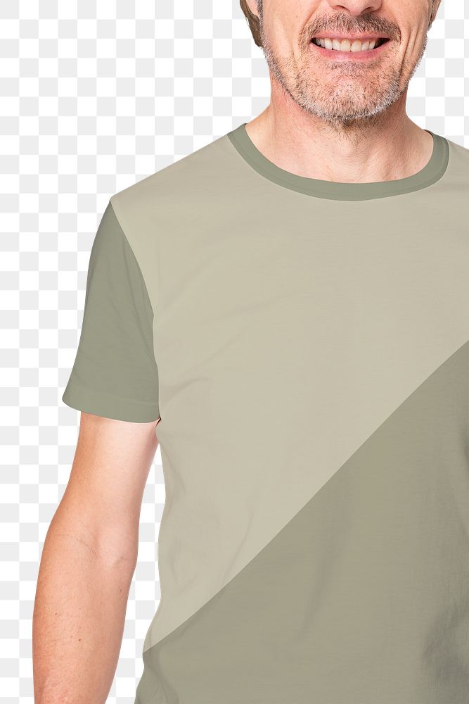 Green t-shirt png mockup men&rsquo;s casual apparel on mature model