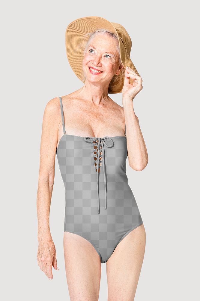 One-piece swimsuit png mockup transparent mature summer fashion