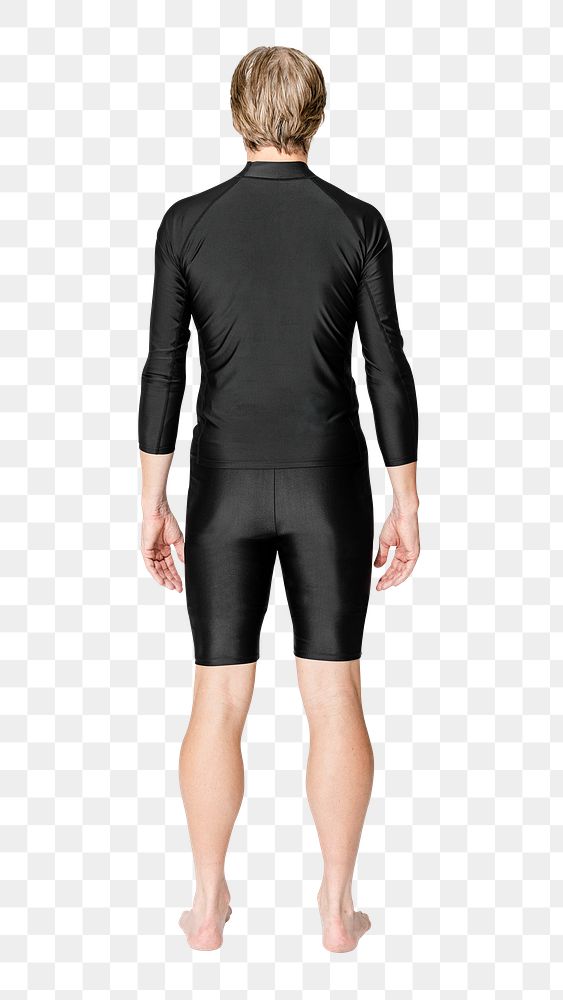 Rash guard png mockup transparent with shorts senior swimwear shoot rear view