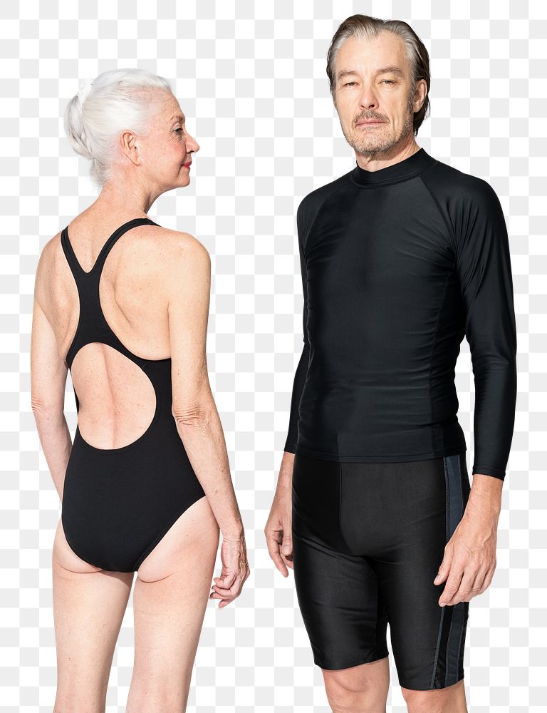 Png man and woman mockup in swimsuits senior summer apparel