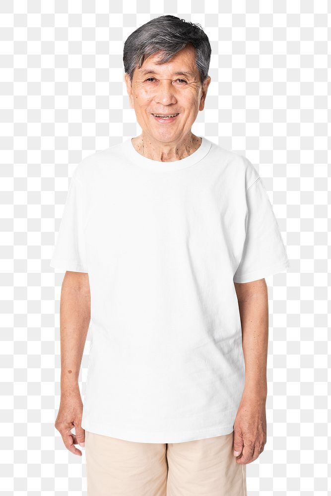 Asian man png mockup in t-shirt men&rsquo;s apparel with design space